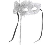 Maschera in maschera a forma di drago portatile, motivo drago con bastone, farfalla laterale in stile argento, perfetta per cosplay/feste/riunioni, maschera in maschera con drago portatile, farfalla