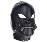 Maschera in pelle, maschera gimp malvagio demone pudurio con fodera lussuoso cravatta posteriore regolabile, boccia staccabile con cerniera, schiavitù per la festa di Halloween, cappuccio BDSM