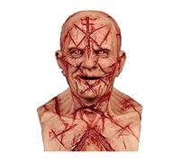 Maschera in pelle, testa intera per Halloween, horror per adulti, realistico, volto di scheletro, con sorriso malvagio e capelli umani, costume spaventoso da demone e oggetti di scena per feste di