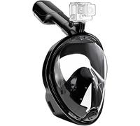 Maschera integrale da snorkeling a 180° con lente anti-appannamento e respirazione naturale. A prova di perdite, supporto per fotocamera incluso. Perfetta per avventure oceaniche (L-X-Large, Nero)