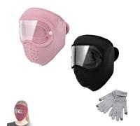 Maschera invernale in caldo pile antivento ad alta definizione, spessa fodera in pile, maschera invernale calda per il viso da sci (2 pezzi-B)
