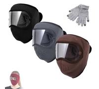Maschera invernale in caldo pile antivento ad alta definizione, spessa fodera in pile, maschera per il viso invernale da sci, 3 pezzi