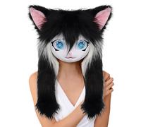 Maschera Katzkopf - Testa animale di pelliccia Realistica, Big Eyes Masked Ball | Animal Heads Costume di Halloween, Props COSPLAY Long, Cat's Head for Party Anime Convention Carneval Tema.