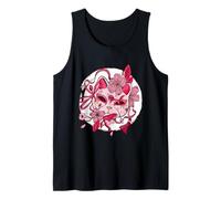 Maschera Kitsune Bianca estetica Giapponese con Fiori di ciliegio Canotta