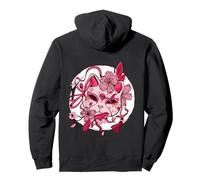 Maschera Kitsune Bianca estetica Giapponese con Fiori di ciliegio Felpa con Cappuccio