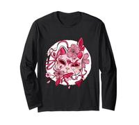 Maschera Kitsune Bianca estetica Giapponese con Fiori di ciliegio Maglia a Manica
