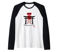 Maschera Kitsune Spirito del cancello Torii della Foglia Maglia con Maniche Raglan