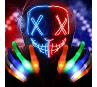 Maschera LED Halloween, Maschera Costume Halloween con 6 modalità Guanti Luminosi LED, Maschera Purge costume per maschere, Maschera Led per Bambini Adulti per feste in maschera, feste di Halloween