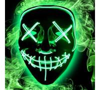 Maschera LED Halloween, Purge Mask, Maschera Viso che si Illumina, 3 Modalità di Luci, Maschera da La Notte Del Giudizio per Festa in Costume o Carnevale - Verde