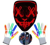 Maschera LED, Maschere Halloween, Guanti con Luce LED, Maschere Carnevale, Maschera Spaventosa, Maschera Scream, Ghost Face Mask Guanti Scheletro, LED Mask per Costume Halloween Bambini Feste
