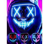 Maschera LED per Halloween, maschera luminosa e spaventosa LED, con filo elettroluminescente, per feste in maschera, feste di Halloween, feste e cosplay, per bambini, uomini e donne