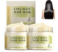 Maschera lisciante per capelli con collagene per una riparazione profonda, maschera nutriente e idratante per 5 trattamenti, maschera al collagene per capelli secchi, danneggiati, crespi e (2PCS)