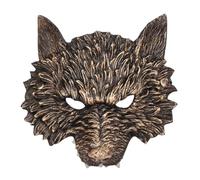 Maschera Lupo 3d Oro in Pu, Occhi Visibili per Carnevale e Feste Halloween | Forma Realistica, per Teatro e Decorazione Domestica, Lunga Durata, Adatta a Viso Umano e Supporto Espositivo Colore Casuale