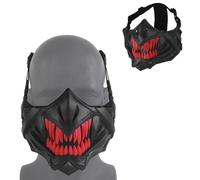 Maschera Mezza Facciale Pipistrello per Cosplay e Giochi Outdoor, Rete Metallica Traspirante con Cinghie Regolabili e Imbottitura EVA(Red)