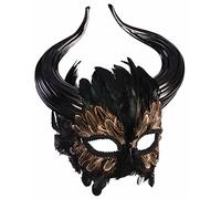 Maschera Minotaurus con corna Toro e piume Nero/Marrone Mitologia Halloween