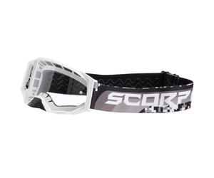 Maschera motocross Scorpion E24 bianco-nero con plexiglass trasparente
