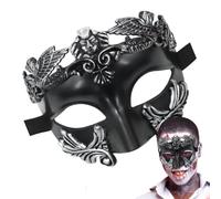 Maschera nera antica greca e romana, protezione per il viso | Con fasce elastiche nere, per Halloween, cosplay, bar, sfilate di moda, eventi formali, uomini e ragazzi