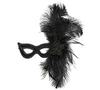 Maschera nera in velluto con rose e piume da donna