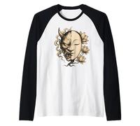 Maschera Noh Demon Buddha Zen Japan Lotus Balance Art Maglia con Maniche Raglan