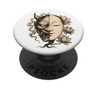 Maschera Noh Demon Buddha Zen Japan Lotus Balance Art PopSockets PopGrip Adesivo