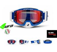 MASCHERA OCCHIALI MOTO CROSS UFO WISE PRO Blu/Bianco LENTE HD A SPECCHIO