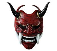 Maschera Oni, Maschera Hannya giapponese in lattice, Maschera samurai a faccia piena spaventosa con zanne e corno di bue, maschera del diavolo horror 11x9.5 con fascia elastica per Halloween, Masquer