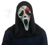 Maschera originale Ghost Face Scream con strass, sangue e cappuccio glitterato Halloween Horror Geist Film