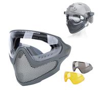 Maschera per Airsoft 2 Modalità, Maschera Protettiva Tattica Integrale di Sicurezza, Set di Occhiali Antiappannamento, con 3 Lenti Intercambiabili(Gray)
