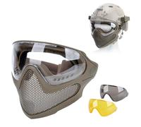 Maschera per Airsoft 2 Modalità, Maschera Protettiva Tattica Integrale di Sicurezza, Set di Occhiali Antiappannamento, con 3 Lenti Intercambiabili(Brown)