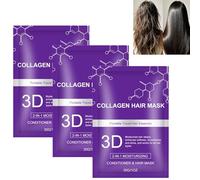 Maschera per capelli 3D all'acido ialuronico e collagene, ripara in profondità i capelli secchi e crespi, idrata, trattamento di condizionamento profondo per capelli secchi e danneggiati (3pcs)