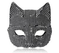 Maschera per cosplay, maschera per gatti per donne a mezza faccia luccicante sexy sexy con strass 7.5x6.3in fox cosplay con fodera morbida per Halloween, festa da ballo, costume da gatto mascherato