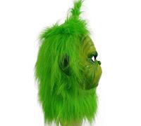 Maschera per costume del Grinch con pelo verde, in lattice, per Natale, cosplay e feste (maschera 1)