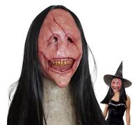 Maschera per diavoli,Maschera per il viso spettrale realistica - Maschera viso Diavolo Halloween con capelli lunghi e denti per giochi di ruolo Festa Case infestate Ragazzi e Ragazze Casa All'aperto