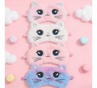 Maschera per dormire in peluche morbida e carina a forma di gatto per bambini, seta liscia e confortevole, aiuta a riposare bene, adatta per la vita quotidiana e come regalo Bianco,Multicolore,rosa,Vi