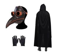 Maschera per dottore della peste, maschera per Halloween, maschera steampunk, maschera per cosplay con becco regolabile, con un paio di guanti, mantello nero con cappuccio per Halloween