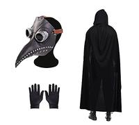 Maschera per dottore di peste, maschera per Halloween con uccello retrò, maschera in lattice per Halloween con mantello nero con cappuccio, guanti neri per feste di Halloween e cosplay