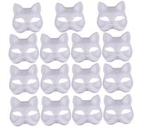 Maschera per gatti 15 pezzi Maschera mezza volpe Bianca Therian Maschere per travestimento vuote verniciabili fai-da-te con fascia elastica Volto di animale ideale per Halloween Masquerade Party Co