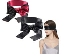 Maschera per gli occhi per dormire in raso, Maschera per gli occhi per la notte sexy Stile coppia, Maschera per gli occhi con parasole per meditazione - 2 pezzi nero e rosso