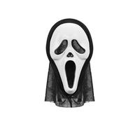 Maschera per Halloween con cappuccio - ca. 18 x 31 cm, cappuccio ca. 38 cm, bianco e nero, maschera spaventosa per adulti, accessorio per costume horror, travestimento per feste, carnevale, carnevale