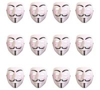 Maschera per Halloween Vendetta, confezione da 12, spaventosa maschera in plastica bianca di Guy Fawkes, per adulti, spaventosa, raccapricciante, per Halloween, film TV, dolcetto o scherzetto