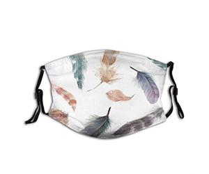 Maschera per il viso con piume di acquerello disegnate a mano in stile vintage, antipolvere, antivento, riutilizzabile, lavabile, copertura per il viso, per la polvere, uomini e donne