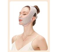 Maschera per il viso di bellezza per il viso, maschera per il mento riutilizzabile con linea a V, maschera per il viso con fascia per il viso, maschera per il mento (rosa)