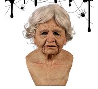 Maschera per il viso in lattice da uomo anziano, casco realistico, copricapo per Halloween, dimensioni regolabili con funzione confortevole, accessorio raccapricciante per cosplay per teatro, Natale