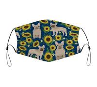 Maschera per il viso riutilizzabile, Boston Terrier, girasole, cani e girasoli, motivo floreale, turchese, per adulti, lavabile, con passanti per le orecchie regolabili e filo per il naso