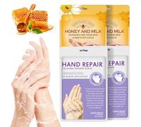Maschera Per Le Mani Guanti, 4 Paia Maschera Idratanti Per Mani Esfoliante al Miele di latte&Lavanda con Estratti Vegetali Naturali, Collagene, Sbiancanti e Antietà, Riparazione Della Pelle Ruvida