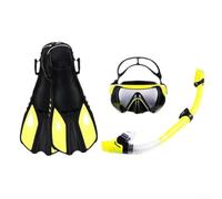 Maschera per snorkeling, adatta ai principianti, con boccaglio Dry Top e pinne ad alte prestazioni per tutti (L/XL, nero e giallo)