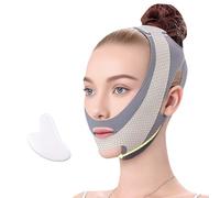 Maschera per sollevamento doppio mento, riutilizzabile, con fascia dimagrante a V, per donne e uomini, con strumento Gua Sha per il viso, cinghia regolabile e traspirante per sollevamento mascella