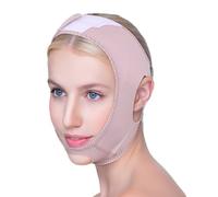 Maschera per sollevamento viso riutilizzabile con sottogola traspirante per allenare la mascella per dormire con doppio mento, maschera dimagrante a forma di V per donne (rosa/M)