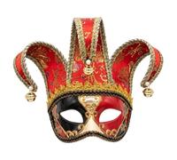 Maschera per travestimento da uomo, Maschera per travestimento da uomo, Giullare a mezzo volto, Maschere in stile veneziano vintage per la festa musicale cosplay di Halloween di Mardi Gras, Rosso