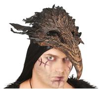Maschera per uccelli predatori con piume, marrone, maschera per uccelli, Halloween, corvo, uccello commedia dell'arte